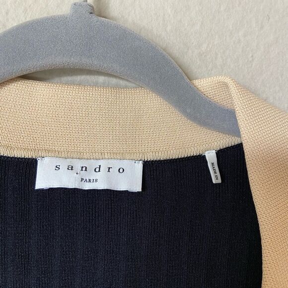 Sandro Barney Contrast Trimmed Black Cardigan Crop Size S - Picture 11 of 11